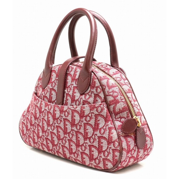 Dior  Wine Trotter Canvas Handbag Red Leather Christian - Picture 1 of 9
